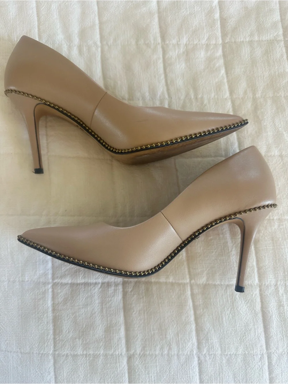 Coach Nude Leather Pointed-Toe Studded Pumps – Size 7.5